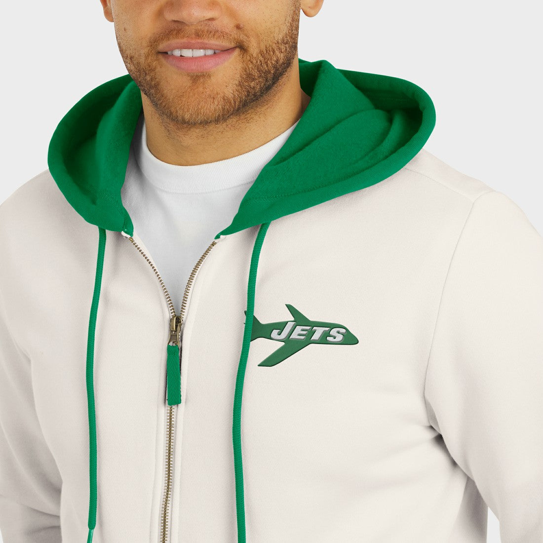 New York Jets Darius Rucker Collection Distressed Graphics Full-Zip Hoodie Cream | Fanatics
