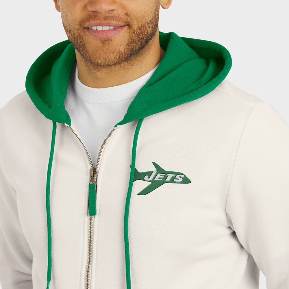 New York Jets Darius Rucker Collection Distressed Graphics Full-Zip Hoodie Cream | Fanatics