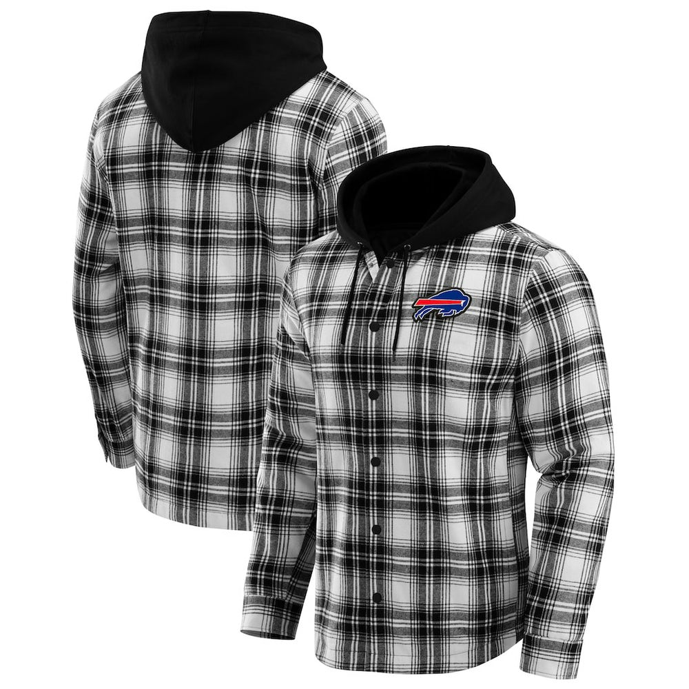 Buffalo Bills NFL x Darius Rucker Collection Plaid Flannel Quilted Full-Snap Hooded Shacket Black | Fanatics