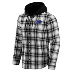 Buffalo Bills NFL x Darius Rucker Collection Plaid Flannel Quilted Full-Snap Hooded Shacket Black | Fanatics