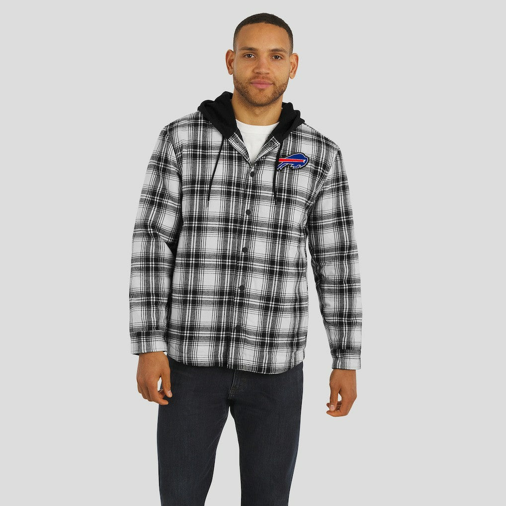 Buffalo Bills NFL x Darius Rucker Collection Plaid Flannel Quilted Full-Snap Hooded Shacket Black | Fanatics