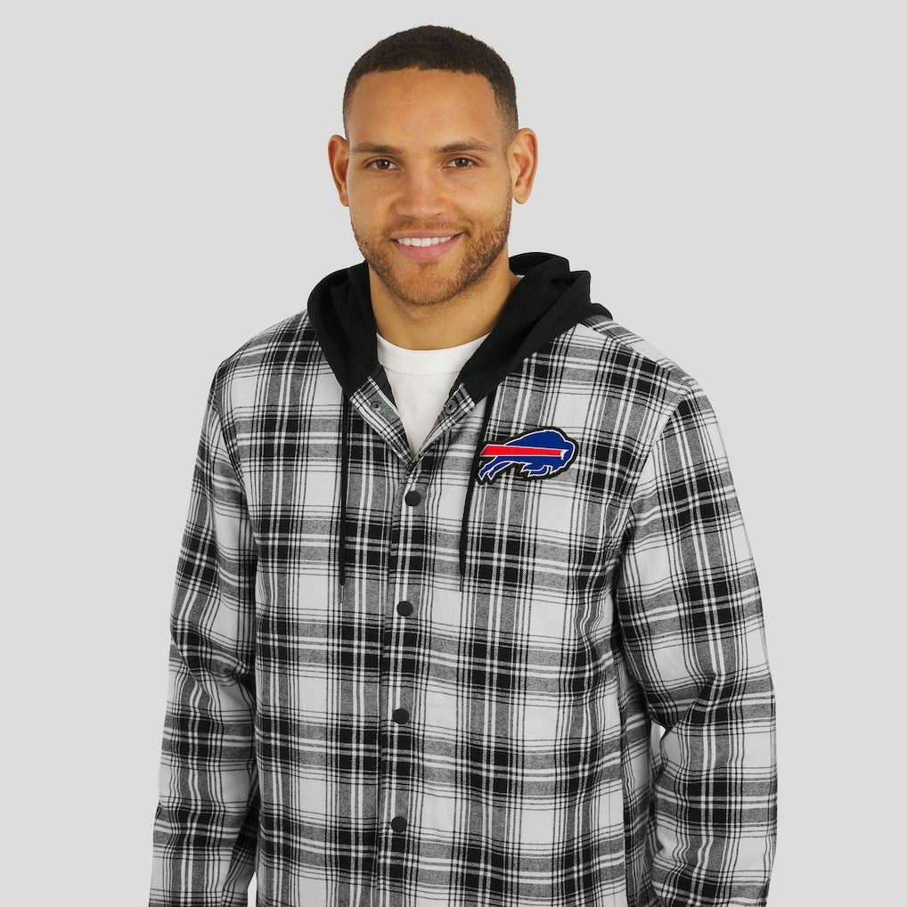 Buffalo Bills NFL x Darius Rucker Collection Plaid Flannel Quilted Full-Snap Hooded Shacket Black | Fanatics