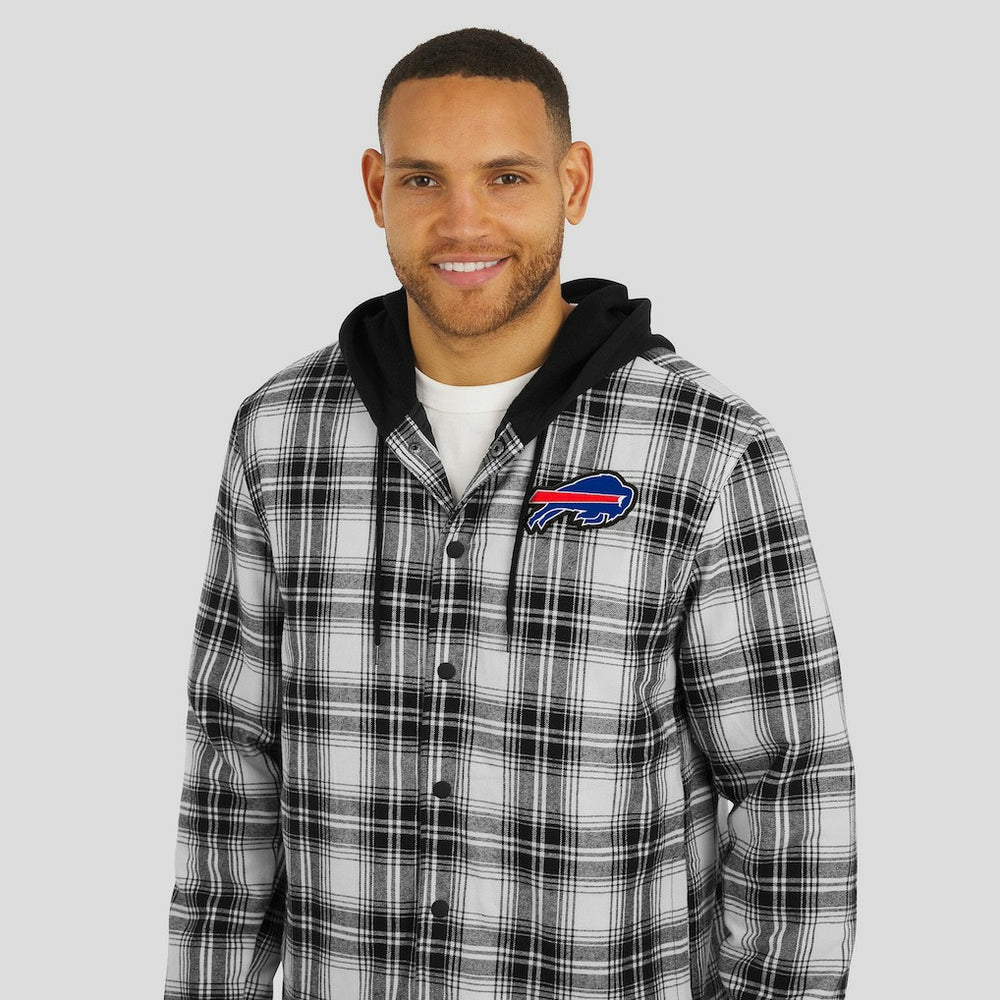 Buffalo Bills NFL x Darius Rucker Collection Plaid Flannel Quilted Full-Snap Hooded Shacket Black | Fanatics