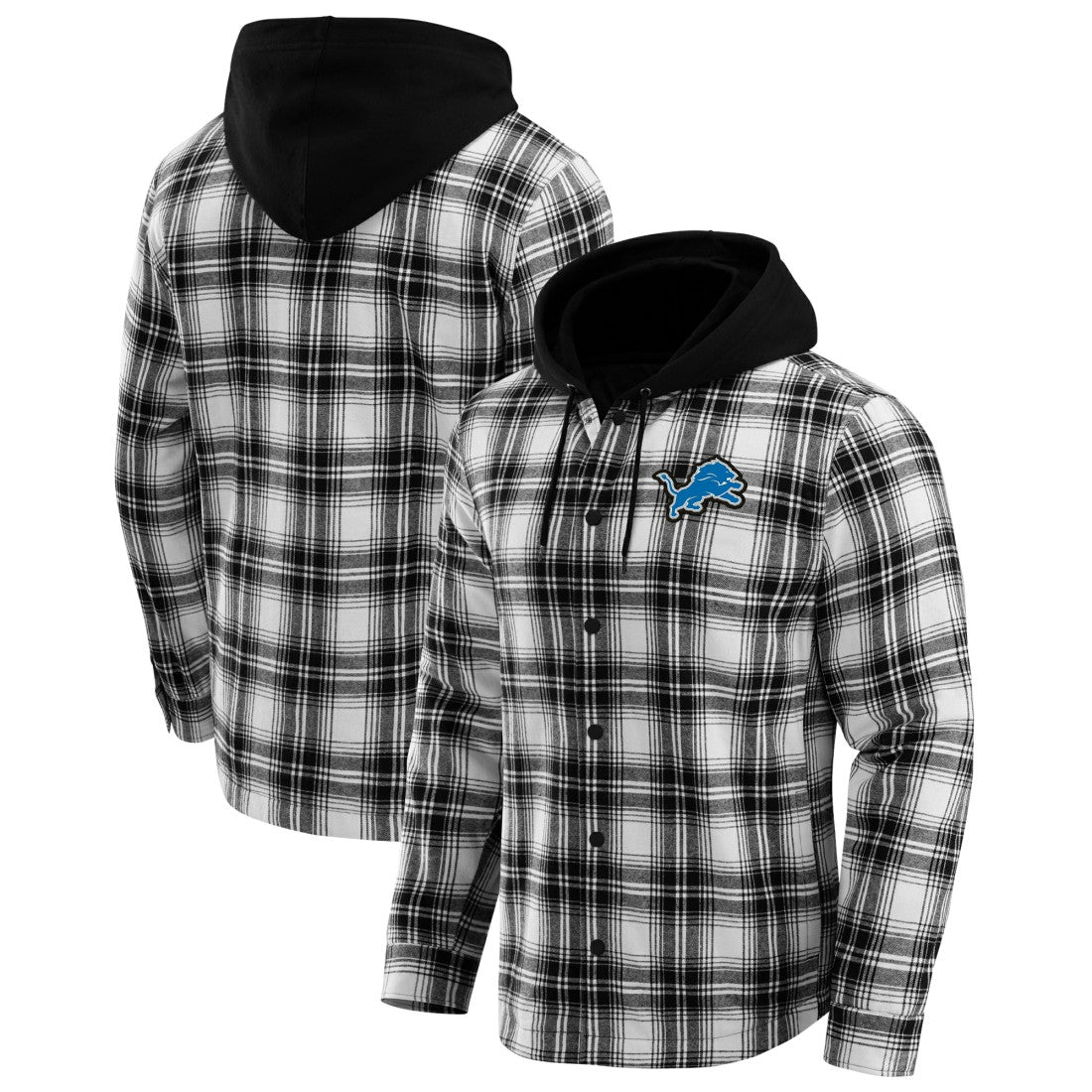Detroit Lions NFL x Darius Rucker Collection Plaid Flannel Quilted Full-Snap Hooded Shacket Black | Fanatics