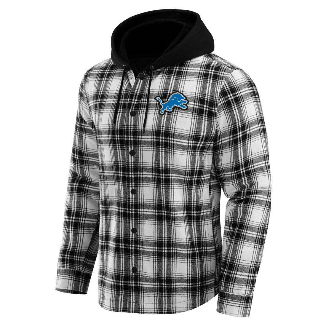 Detroit Lions NFL x Darius Rucker Collection Plaid Flannel Quilted Full-Snap Hooded Shacket Black | Fanatics
