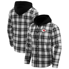 Kansas City Chiefs NFL x Darius Rucker Collection Plaid Flannel Quilted Full-Snap Hooded Shacket Black | Fanatics
