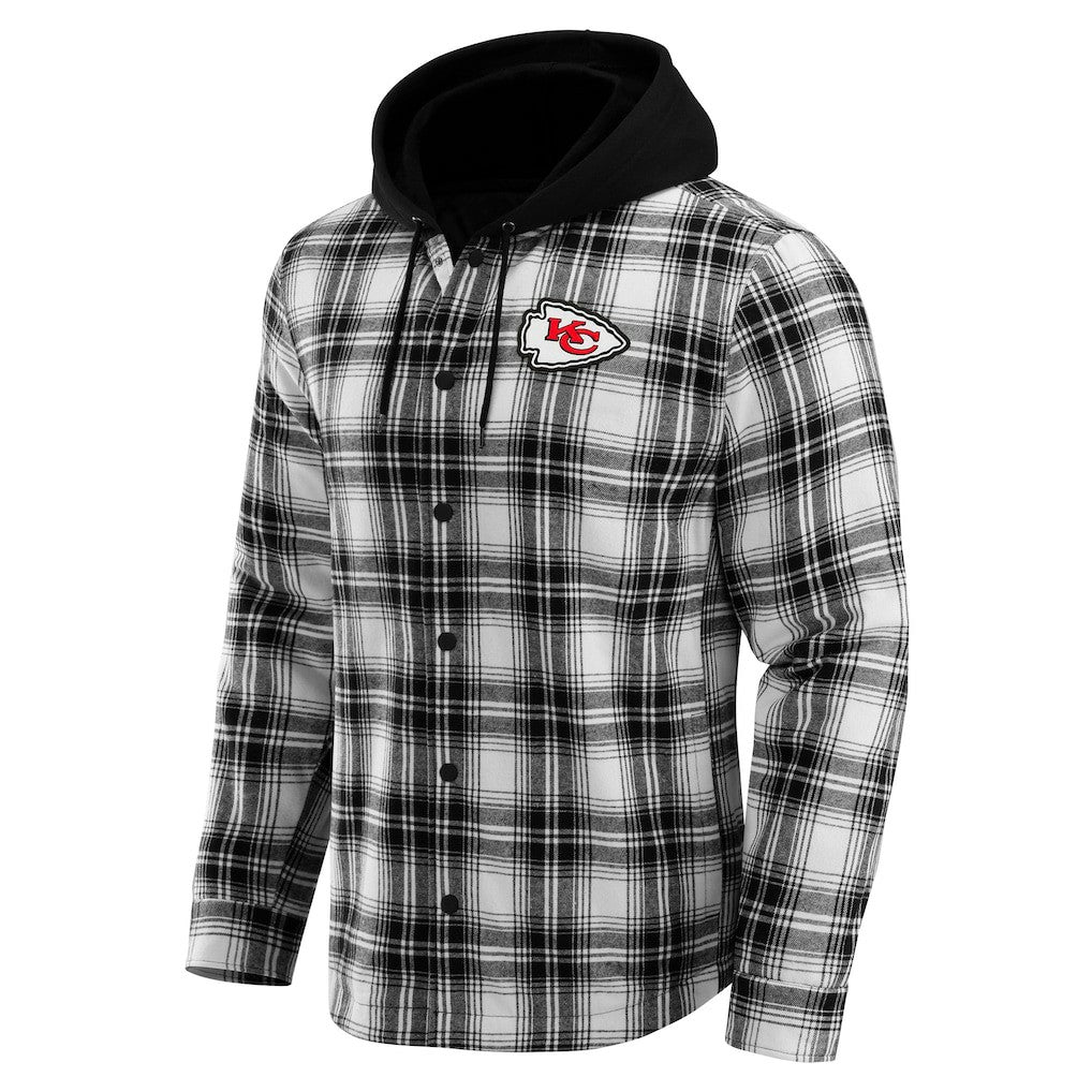 Kansas City Chiefs NFL x Darius Rucker Collection Plaid Flannel Quilted Full-Snap Hooded Shacket Black | Fanatics