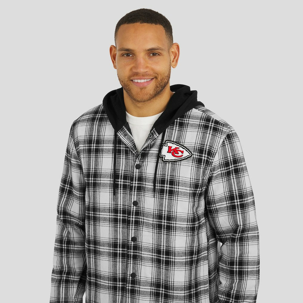 Kansas City Chiefs NFL x Darius Rucker Collection Plaid Flannel Quilted Full-Snap Hooded Shacket Black | Fanatics
