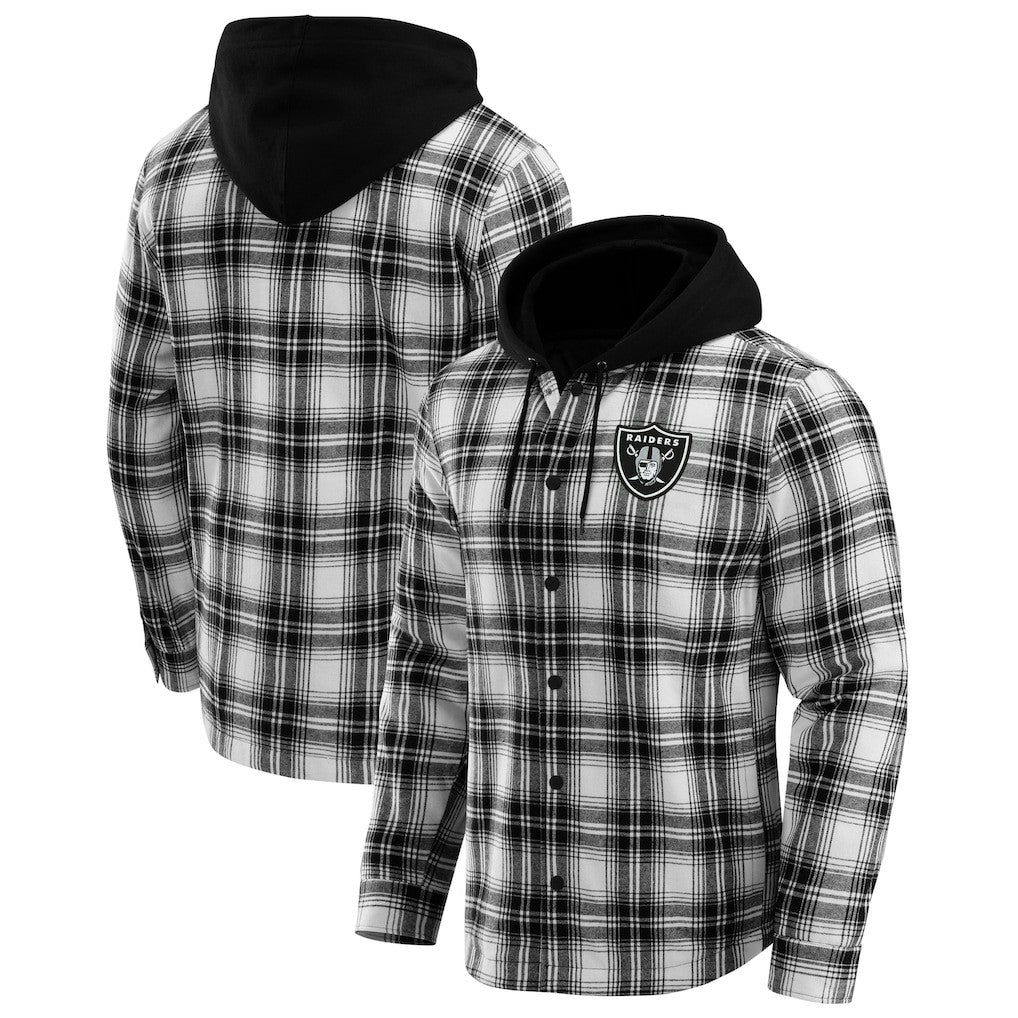 Las Vegas Raiders NFL x Darius Rucker Collection Plaid Flannel Quilted Full-Snap Hooded Shacket Black | Fanatics