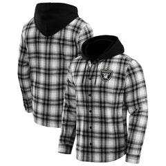 Las Vegas Raiders NFL x Darius Rucker Collection Plaid Flannel Quilted Full-Snap Hooded Shacket Black | Fanatics