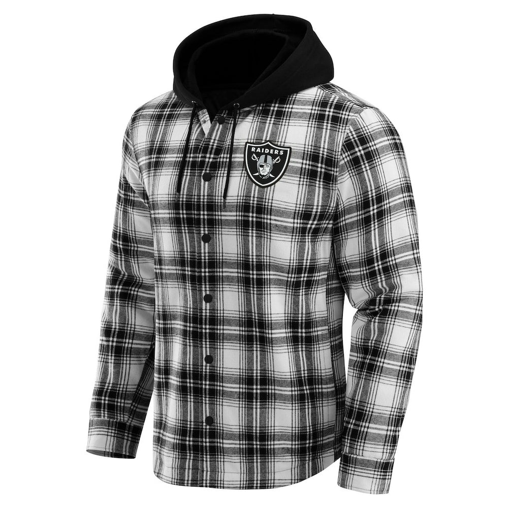 Las Vegas Raiders NFL x Darius Rucker Collection Plaid Flannel Quilted Full-Snap Hooded Shacket Black | Fanatics