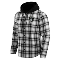 Las Vegas Raiders NFL x Darius Rucker Collection Plaid Flannel Quilted Full-Snap Hooded Shacket Black | Fanatics