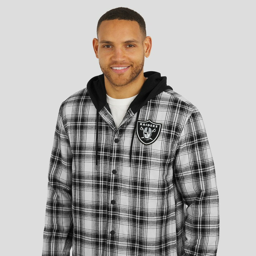 Las Vegas Raiders NFL x Darius Rucker Collection Plaid Flannel Quilted Full-Snap Hooded Shacket Black | Fanatics
