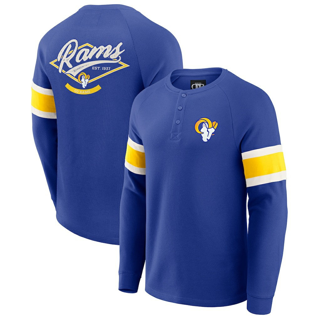 Los Angeles Rams Darius Rucker Collection Waffle-Knit Raglan Long Sleeve Henley T-Shirt Royal | Fanatics