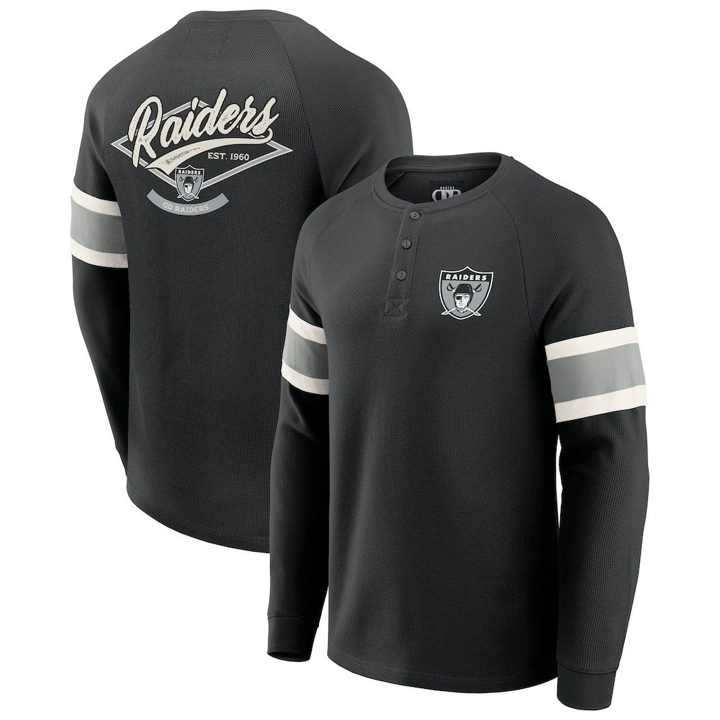 Las Vegas Raiders Darius Rucker Collection Waffle-Knit Raglan Long Sleeve Henley T-Shirt Black | Fanatics