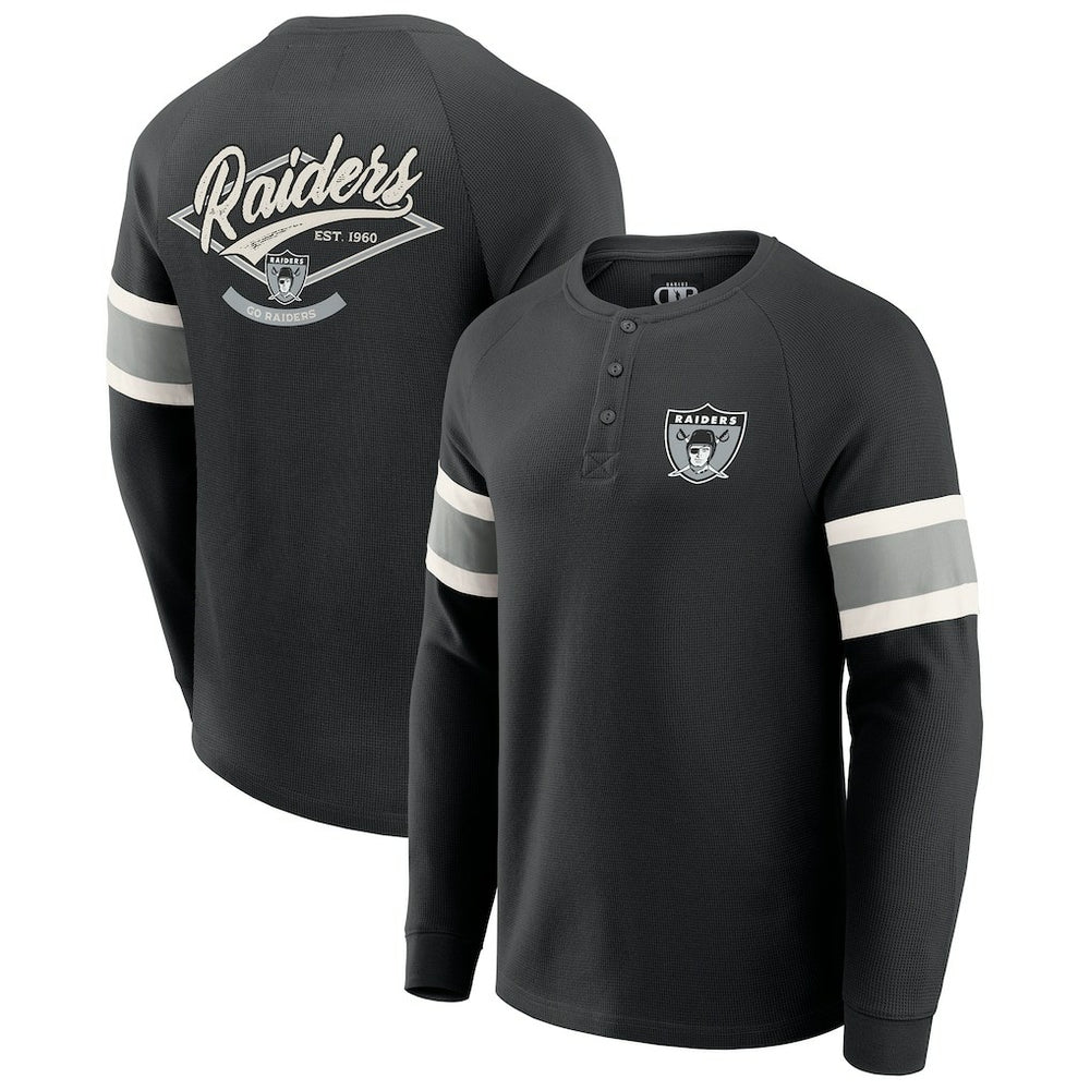 Las Vegas Raiders Darius Rucker Collection Waffle-Knit Raglan Long Sleeve Henley T-Shirt Black | Fanatics