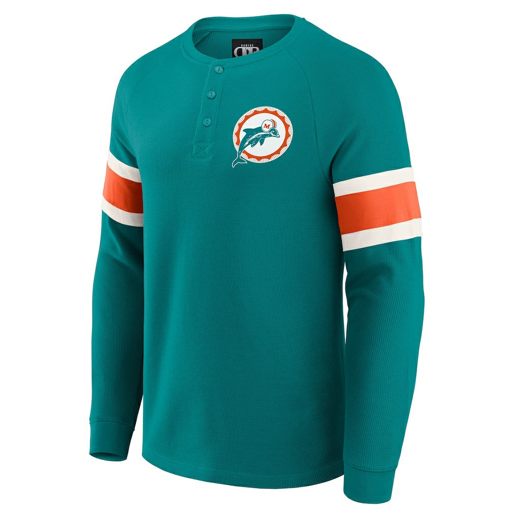 Miami Dolphins Darius Rucker Collection Waffle-Knit Raglan Long Sleeve Henley T-Shirt Aqua | Fanatics