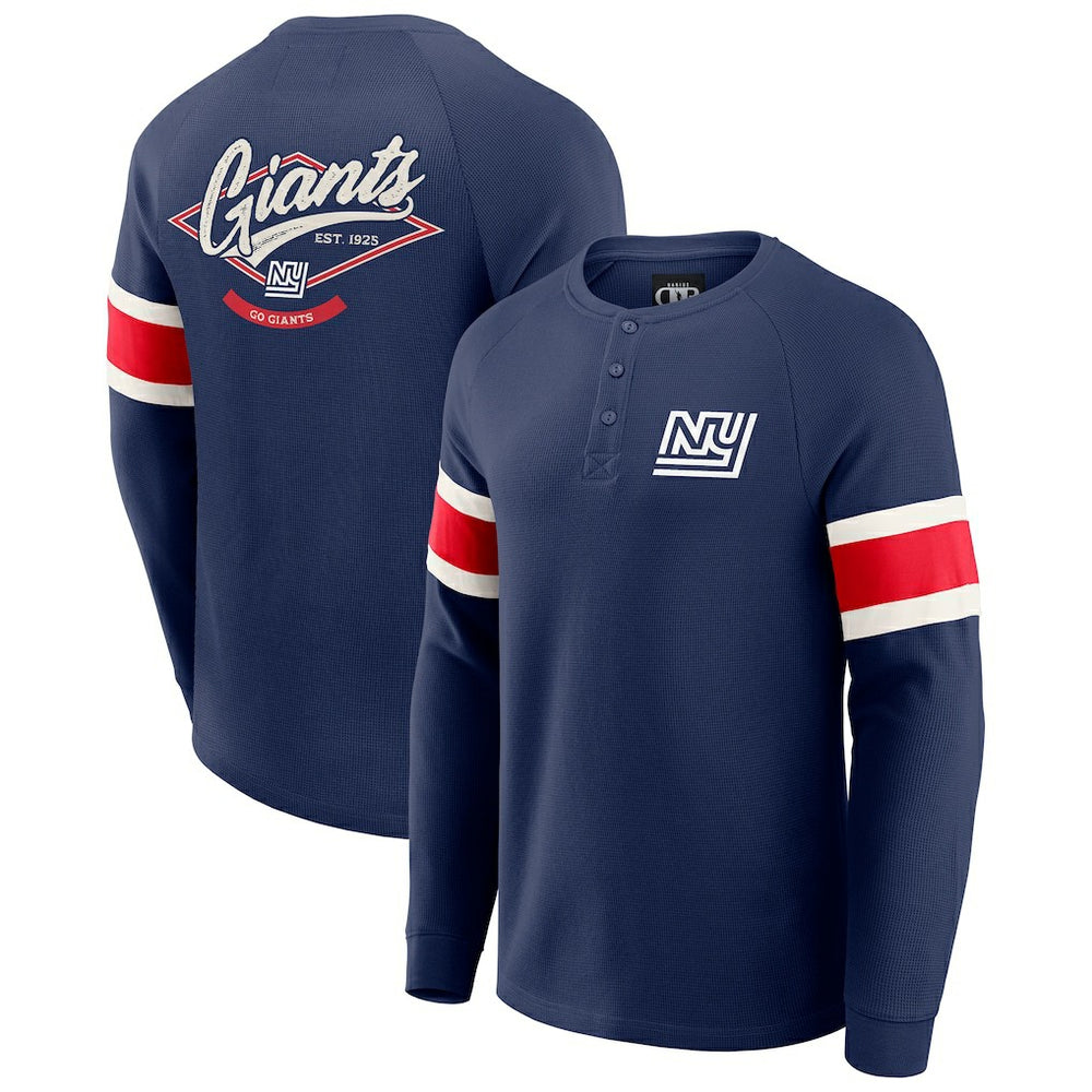 New York Giants Darius Rucker Collection Waffle-Knit Raglan Long Sleeve Henley T-Shirt Navy | Fanatics