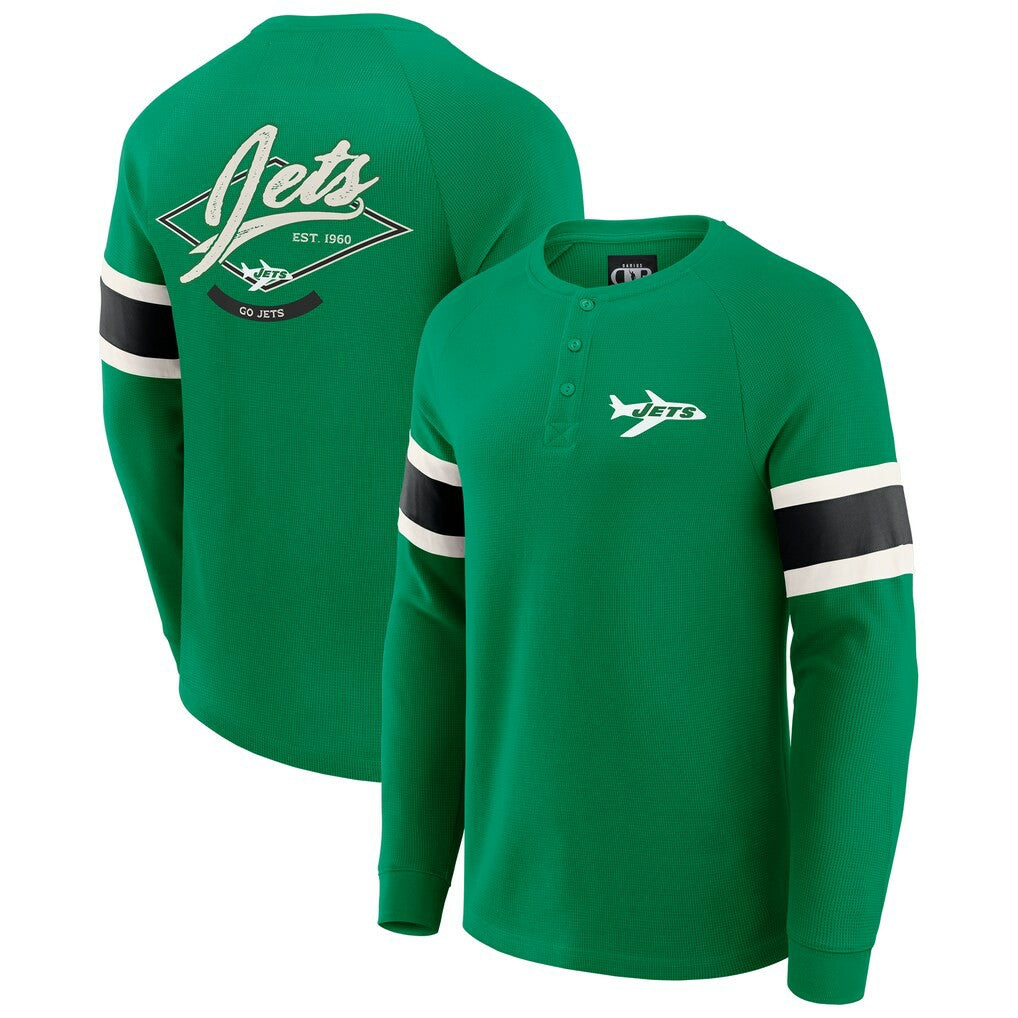 New York Jets Darius Rucker Collection Waffle-Knit Raglan Long Sleeve Henley T-Shirt Kelly Green | Fanatics