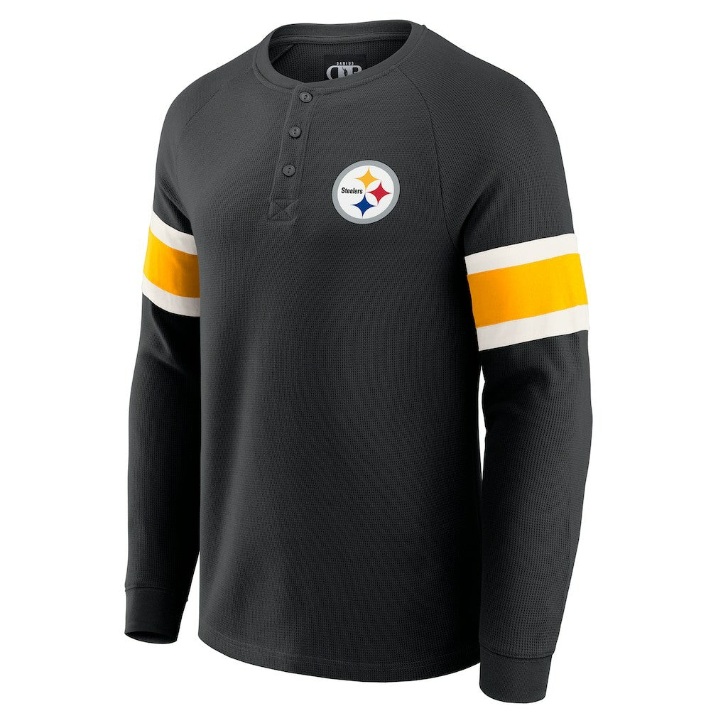 Pittsburgh Steelers Darius Rucker Collection Waffle-Knit Raglan Long Sleeve Henley T-Shirt Black | Fanatics