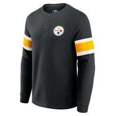 Pittsburgh Steelers Darius Rucker Collection Waffle-Knit Raglan Long Sleeve Henley T-Shirt Black | Fanatics