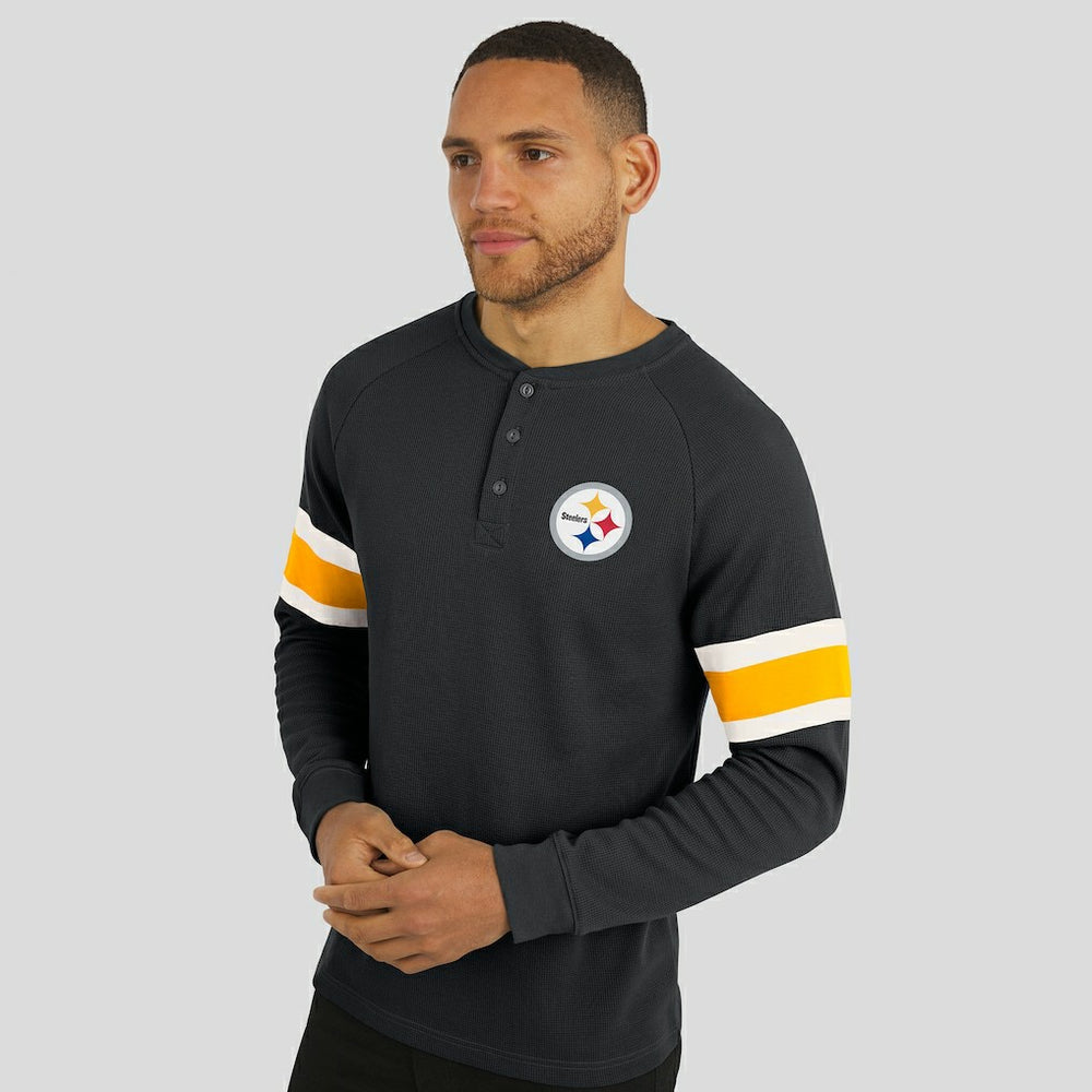 Pittsburgh Steelers Darius Rucker Collection Waffle-Knit Raglan Long Sleeve Henley T-Shirt Black | Fanatics