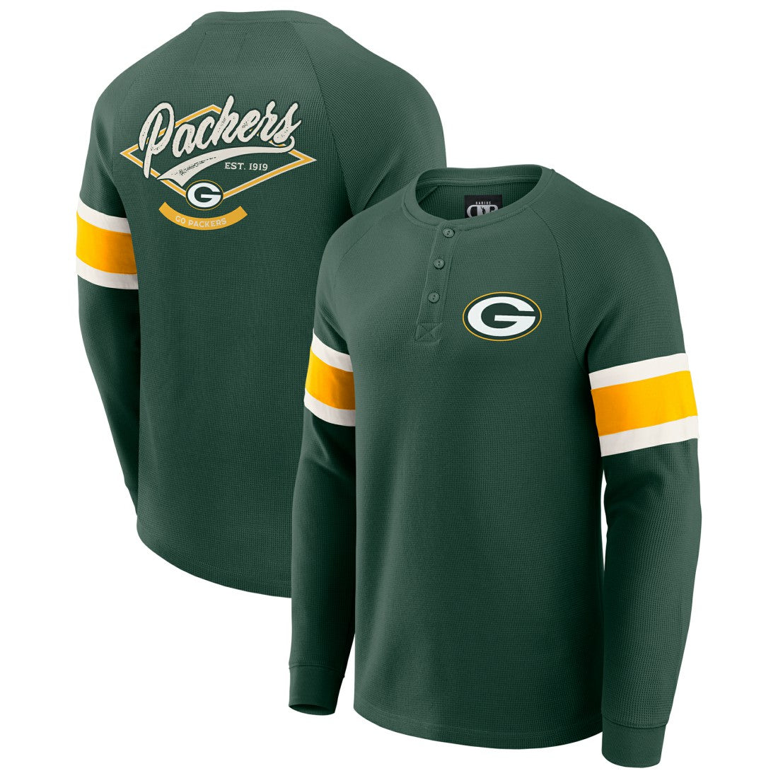 Green Bay Packers Darius Rucker Collection Waffle-Knit Raglan Long Sleeve Henley T-Shirt Green | Fanatics