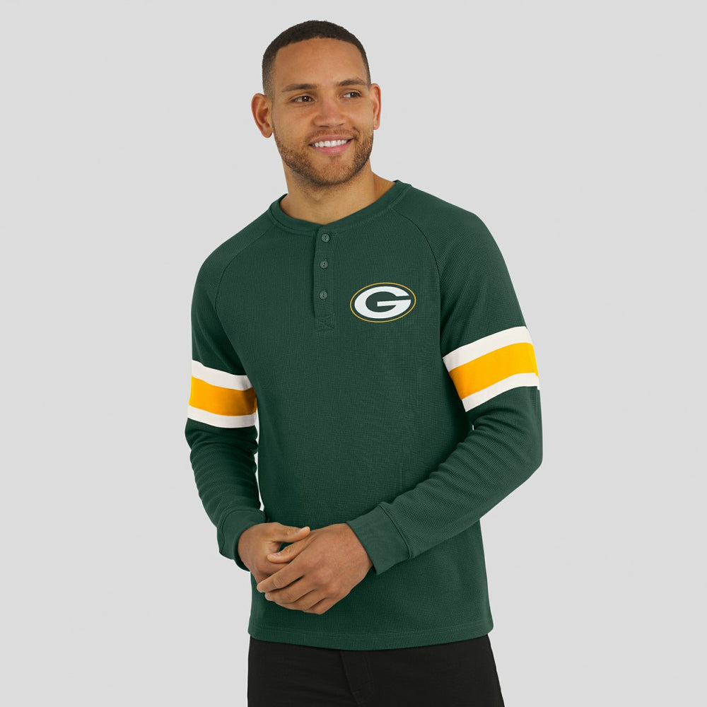 Green Bay Packers Darius Rucker Collection Waffle-Knit Raglan Long Sleeve Henley T-Shirt Green | Fanatics
