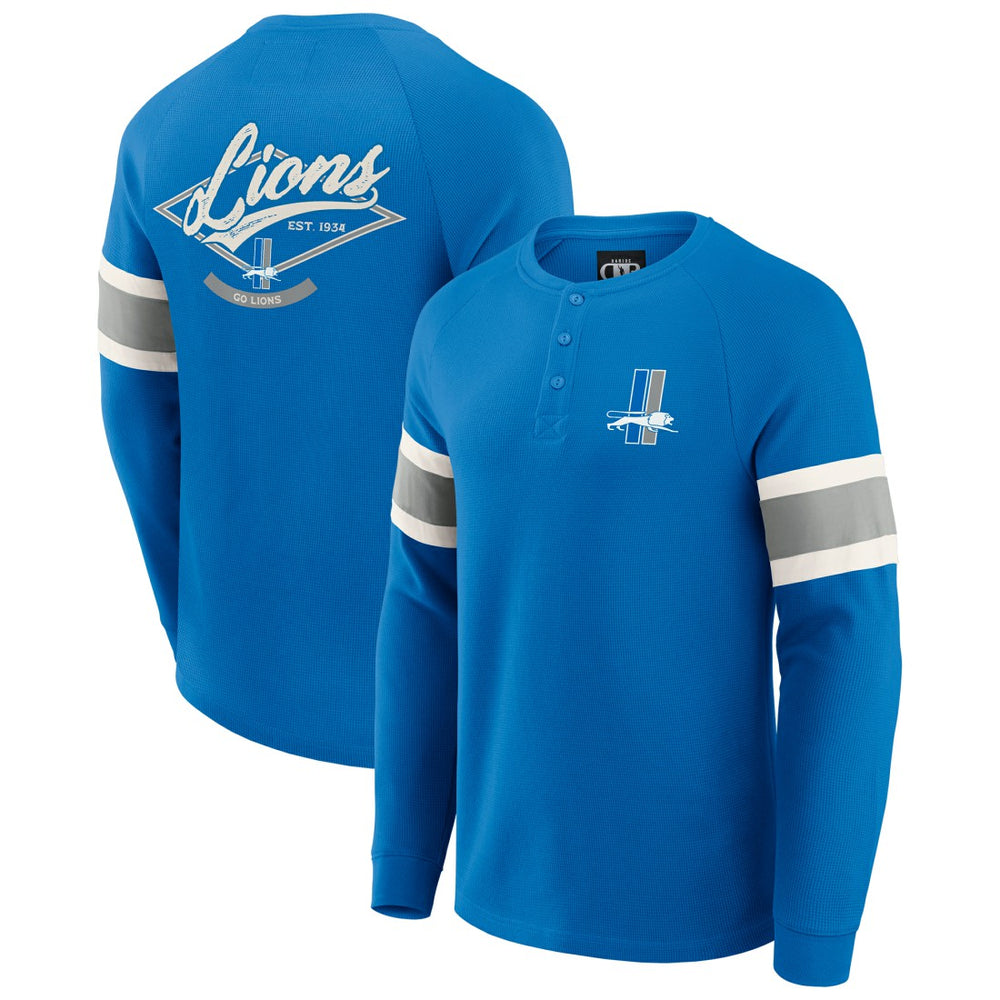 Detroit Lions Darius Rucker Collection Waffle-Knit Raglan Long Sleeve Henley T-Shirt Blue | Fanatics
