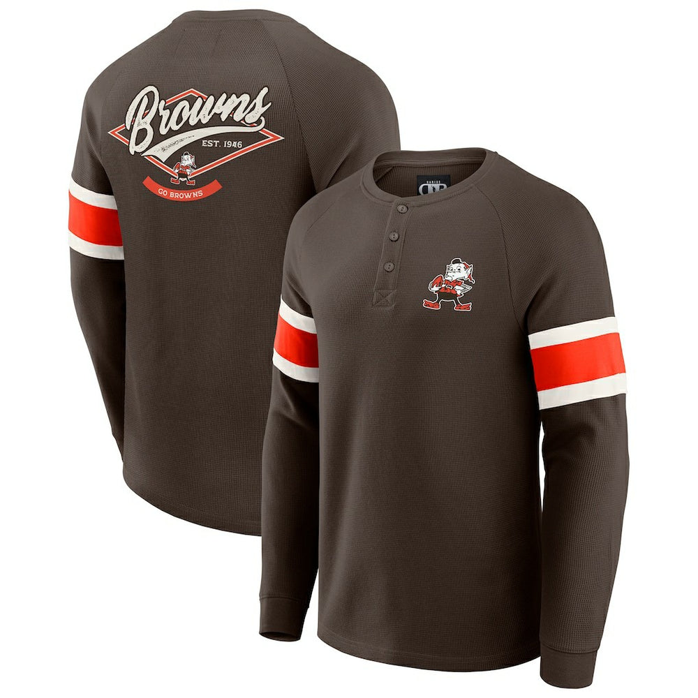 Cleveland Browns Darius Rucker Collection Waffle-Knit Raglan Long Sleeve Henley T-Shirt Brown | Fanatics