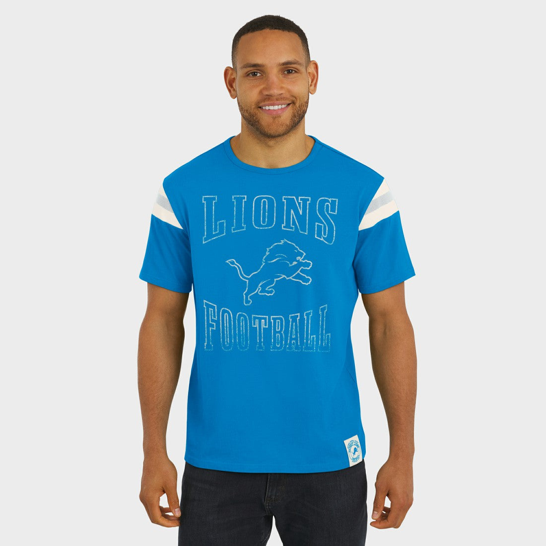 Detroit Lions Darius Rucker Collection Football Stripe Sleeve T-Shirt Blue | Fanatics