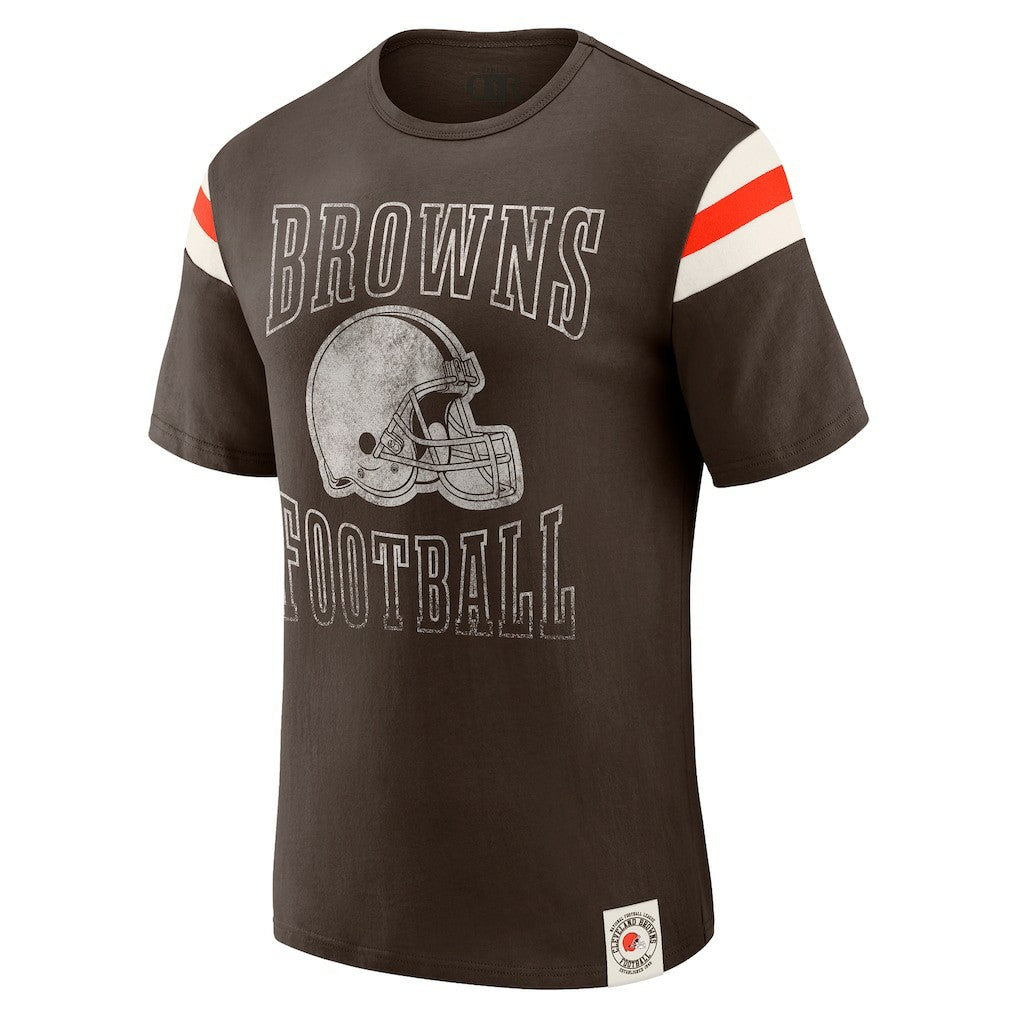 Cleveland Browns Darius Rucker Collection Football Stripe Sleeve T-Shirt Brown | Fanatics