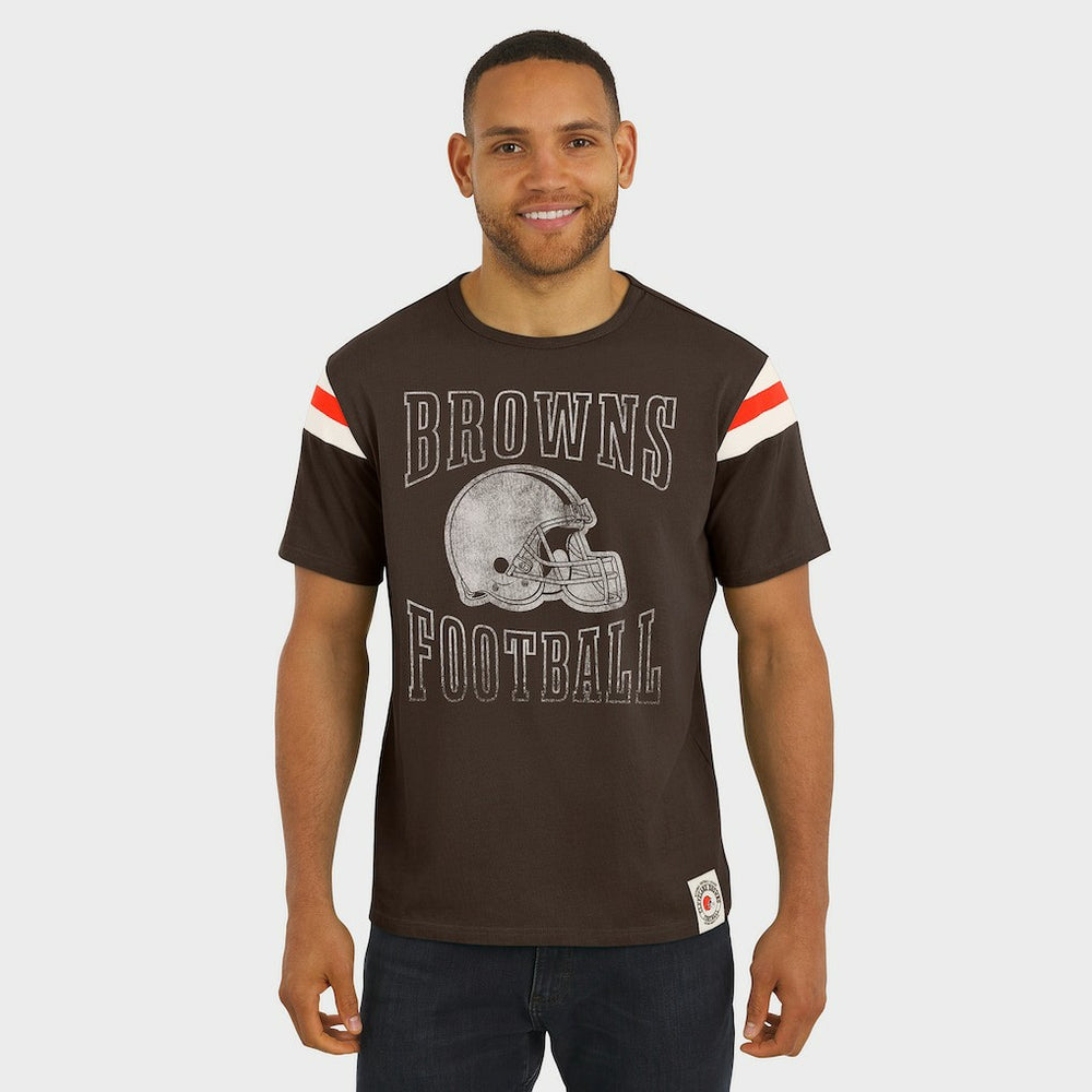 Cleveland Browns Darius Rucker Collection Football Stripe Sleeve T-Shirt Brown | Fanatics