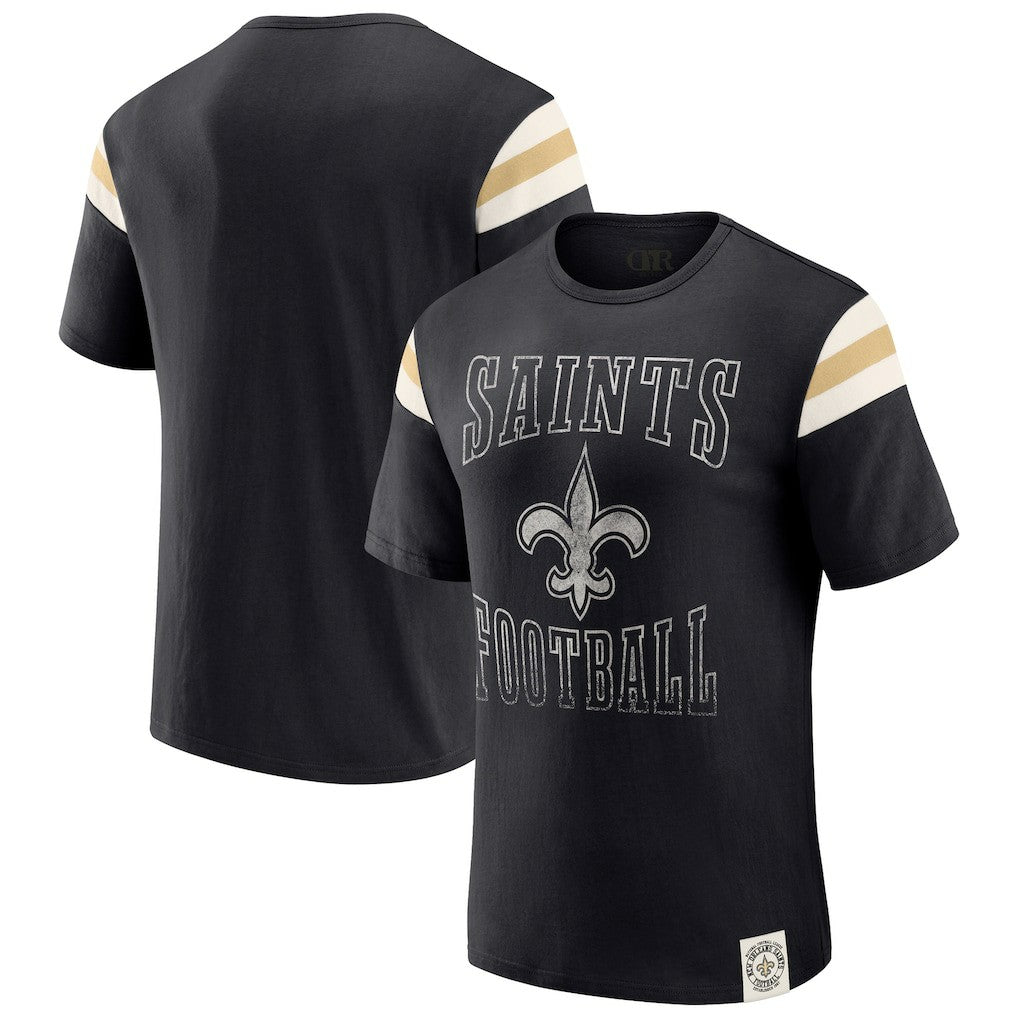 New Orleans Saints Darius Rucker Collection Football Stripe Sleeve T-Shirt Black | Fanatics