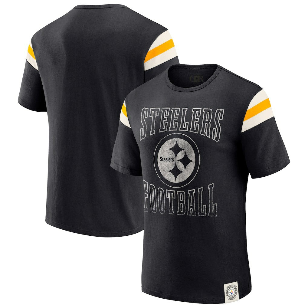 Pittsburgh Steelers Darius Rucker Collection Football Stripe Sleeve T-Shirt Black | Fanatics
