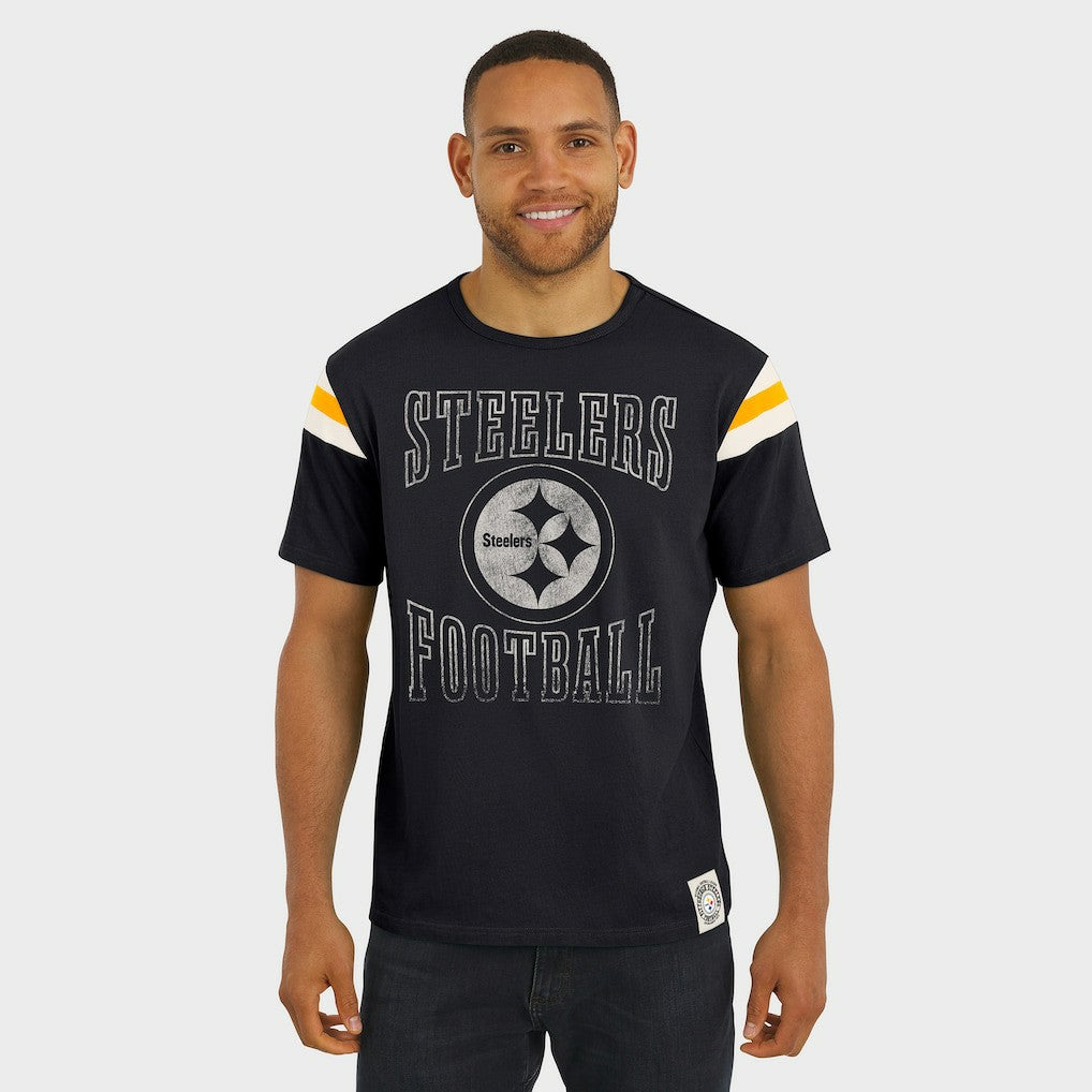 Pittsburgh Steelers Darius Rucker Collection Football Stripe Sleeve T-Shirt Black | Fanatics
