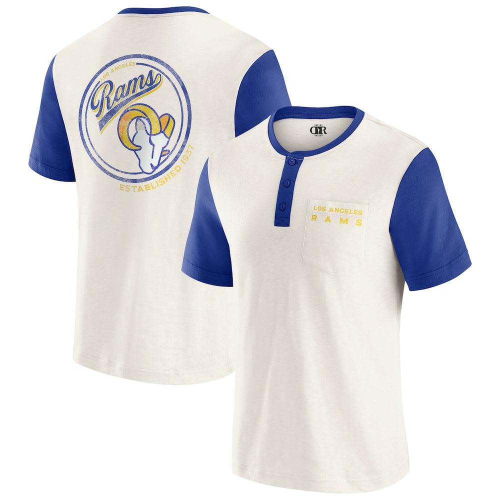 Los Angeles Rams Darius Rucker Collection Henley Colorblock Slub Pocket T-Shirt Cream | Fanatics