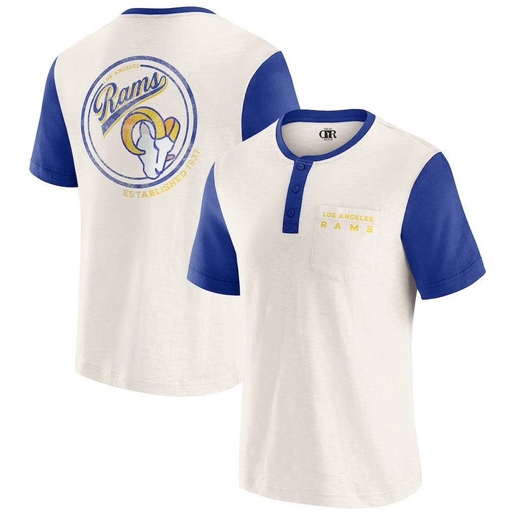 Los Angeles Rams Darius Rucker Collection Henley Colorblock Slub Pocket T-Shirt Cream | Fanatics