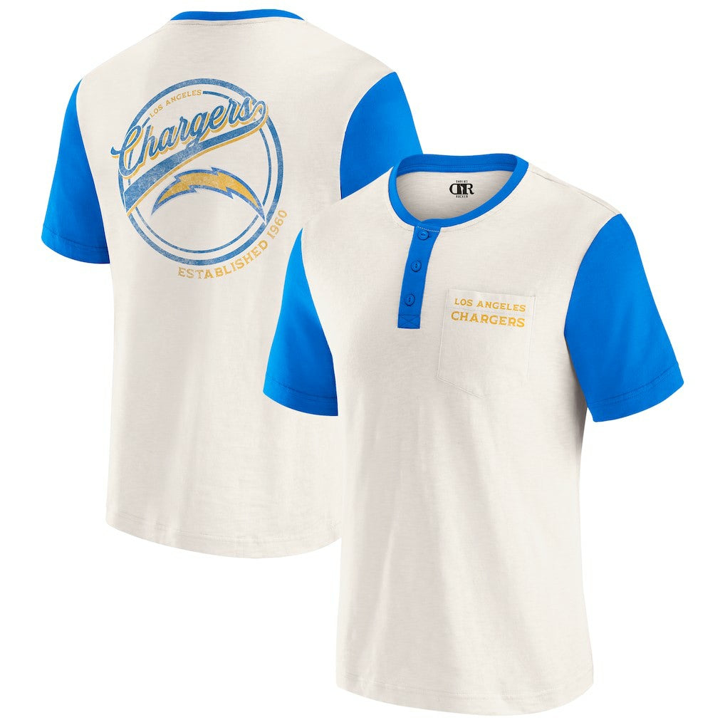 Los Angeles Chargers Darius Rucker Collection Henley Colorblock Slub Pocket T-Shirt Cream | Fanatics