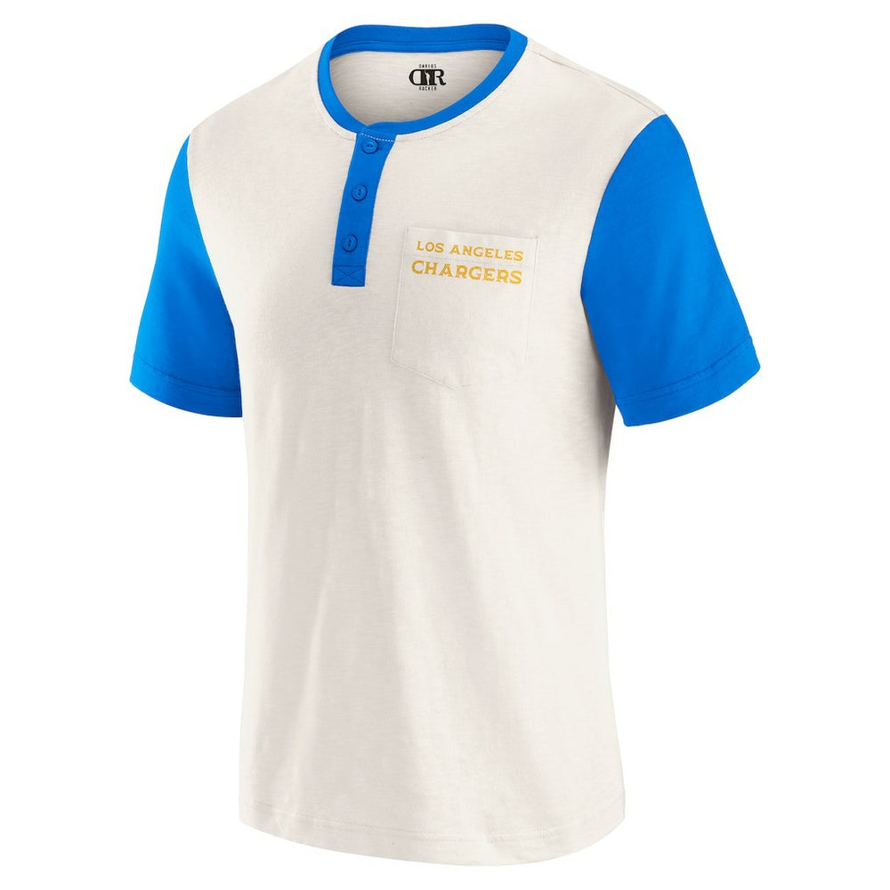 Los Angeles Chargers Darius Rucker Collection Henley Colorblock Slub Pocket T-Shirt Cream | Fanatics