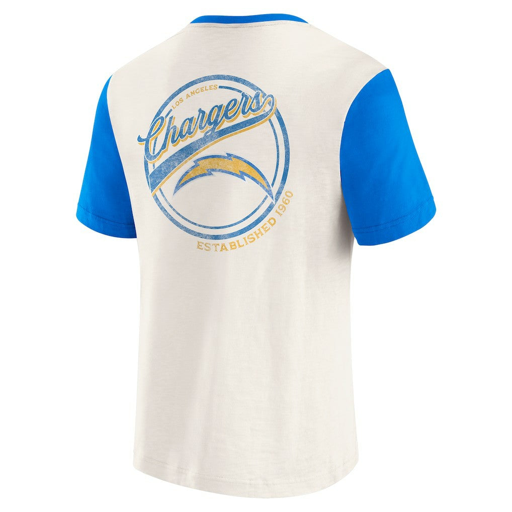 Los Angeles Chargers Darius Rucker Collection Henley Colorblock Slub Pocket T-Shirt Cream | Fanatics