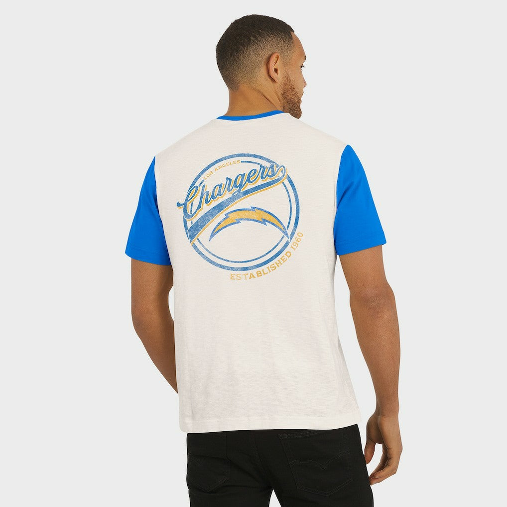 Los Angeles Chargers Darius Rucker Collection Henley Colorblock Slub Pocket T-Shirt Cream | Fanatics