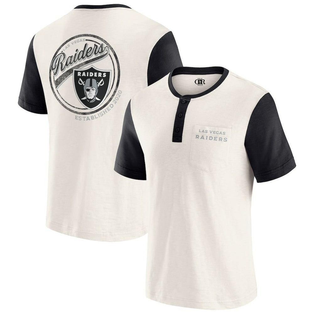 Las Vegas Raiders Darius Rucker Collection Henley Colorblock Slub Pocket T-Shirt Cream | Fanatics