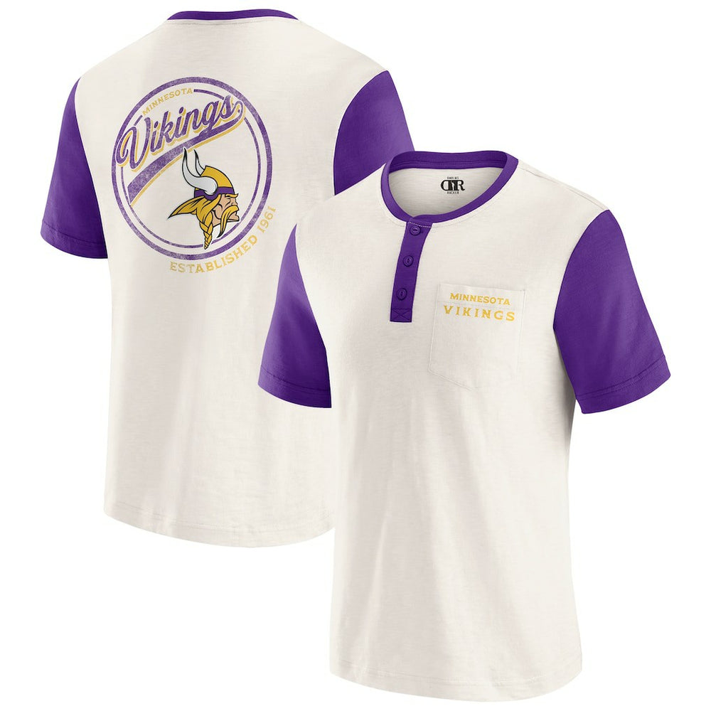 Minnesota Vikings Darius Rucker Collection Henley Colorblock Slub Pocket T-Shirt Cream | Fanatics
