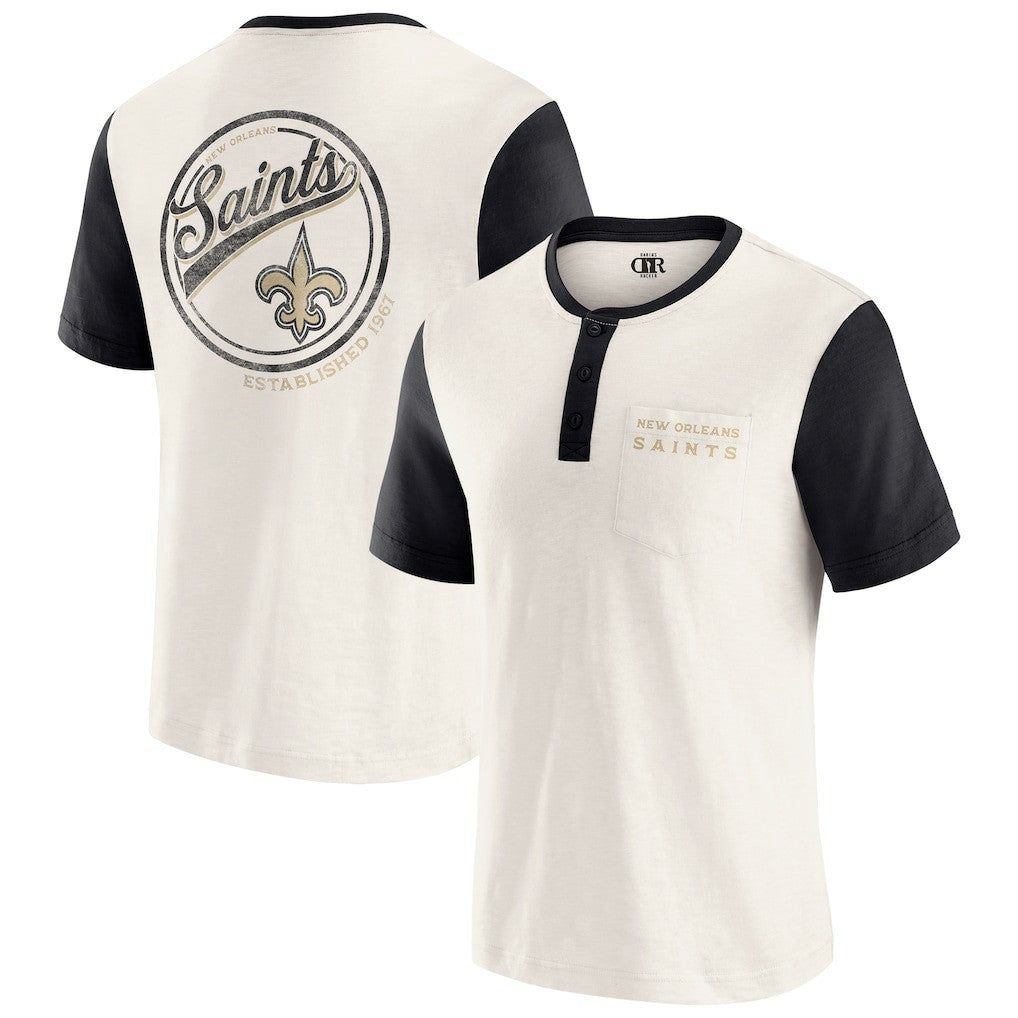 New Orleans Saints Darius Rucker Collection Henley Colorblock Slub Pocket T-Shirt Cream | Fanatics