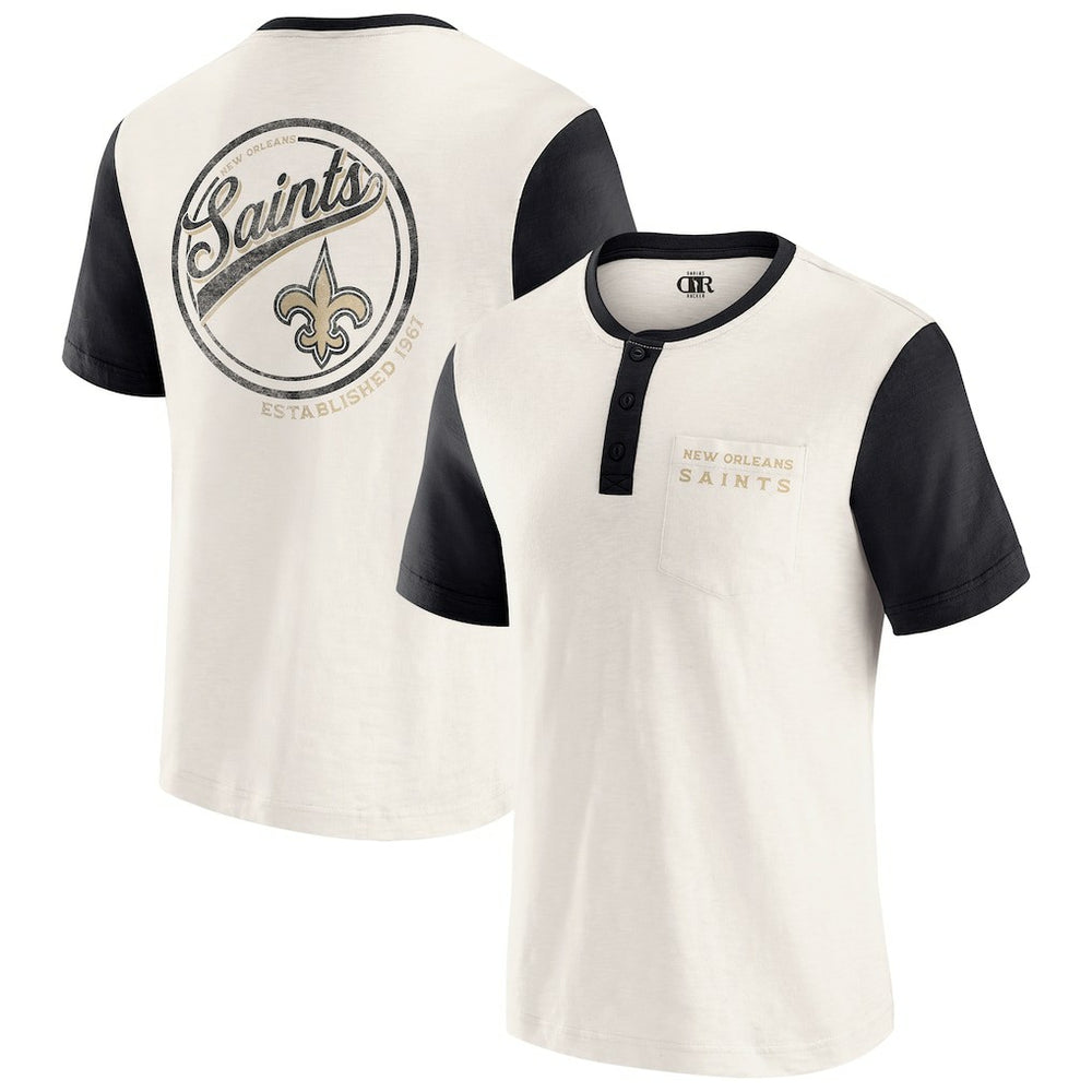 New Orleans Saints Darius Rucker Collection Henley Colorblock Slub Pocket T-Shirt Cream | Fanatics