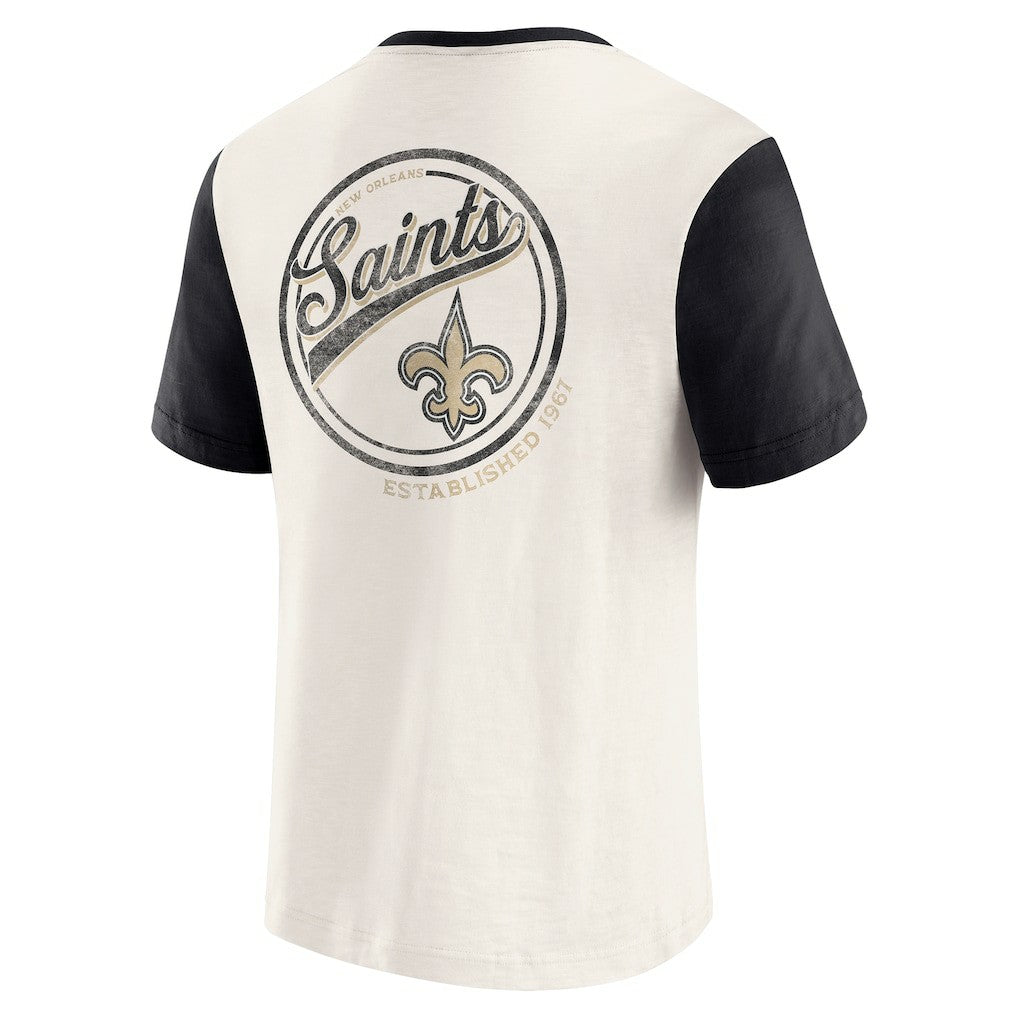 New Orleans Saints Darius Rucker Collection Henley Colorblock Slub Pocket T-Shirt Cream | Fanatics