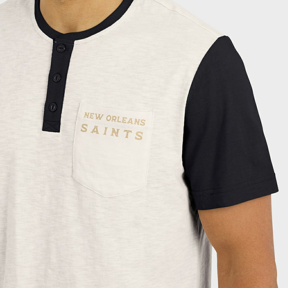New Orleans Saints Darius Rucker Collection Henley Colorblock Slub Pocket T-Shirt Cream | Fanatics
