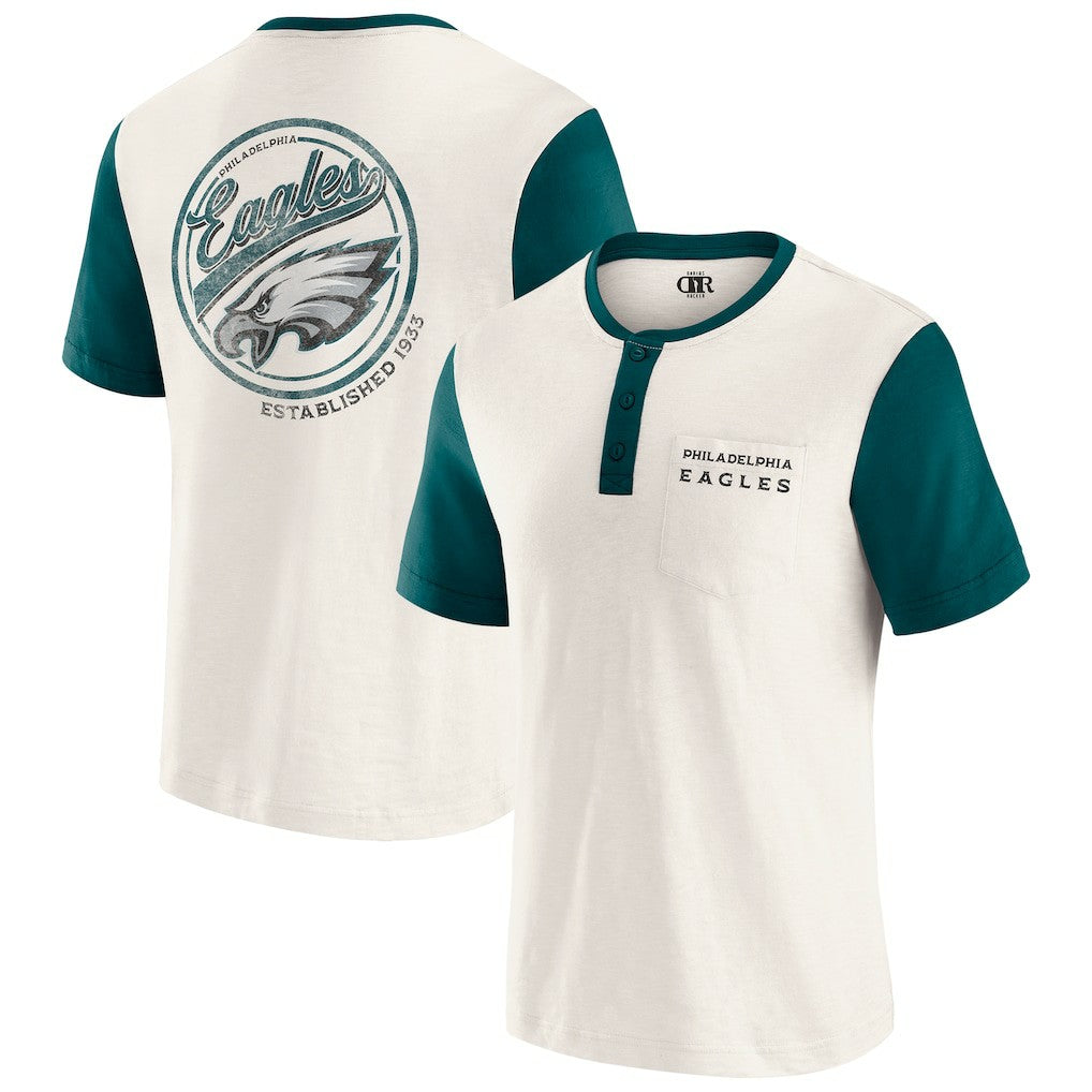 Philadelphia Eagles Darius Rucker Collection Henley Colorblock Slub Pocket T-Shirt Cream | Fanatics