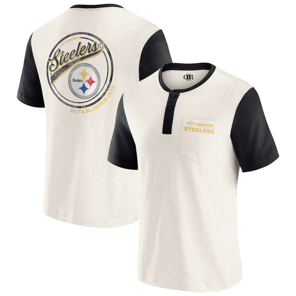 Pittsburgh Steelers Darius Rucker Collection Henley Colorblock Slub Pocket T-Shirt Cream | Fanatics